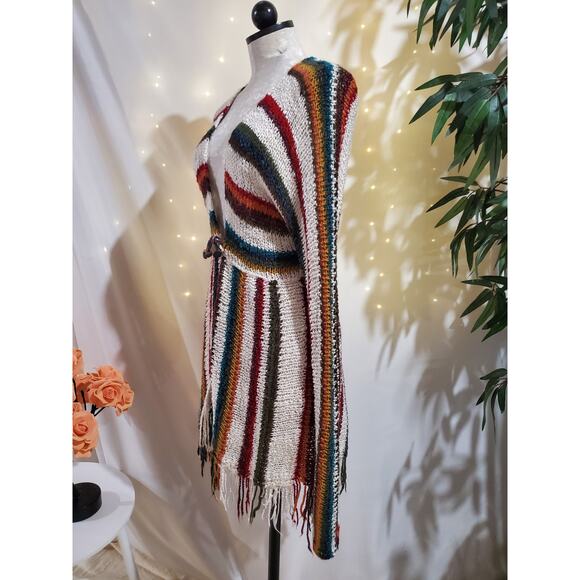 Boston Proper Wool Blend Fringe Stripe Long Cardigan Sweater Womens Size XS Boho - Picture 4 of 11